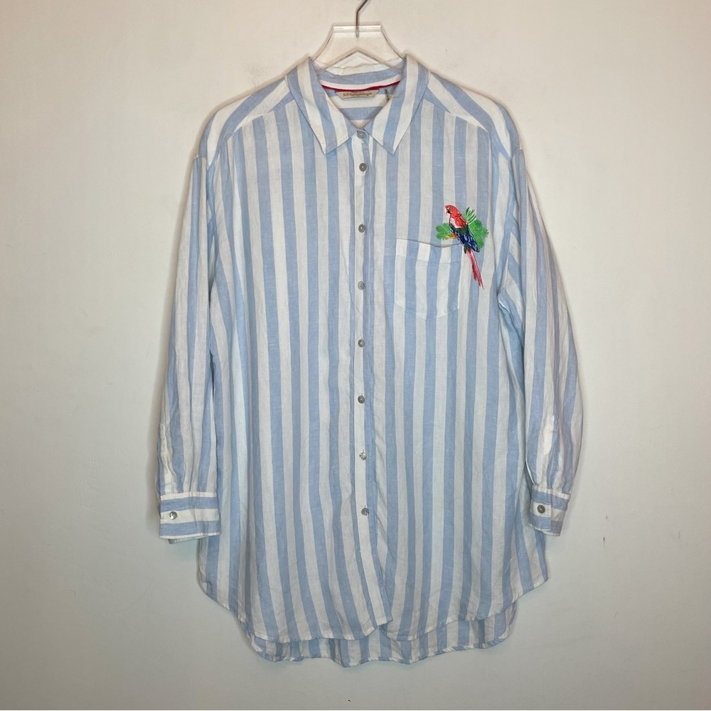 Soft Surroundings Button Down Paradise Parrot Linen Blouse